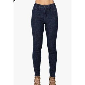 Judy Blue Womens High Waist Raw Hem Dark Wash Skinny Jeans  Size 32W  Raw Hem